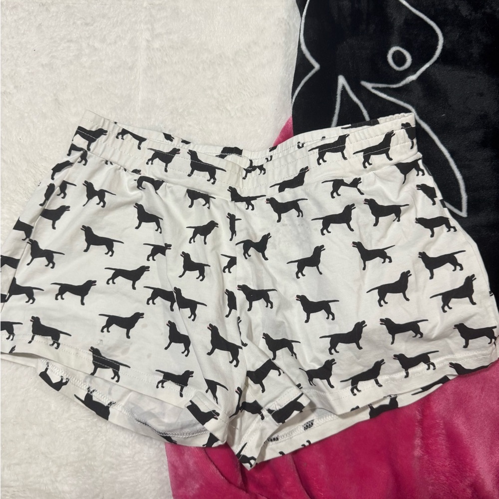 Women's Black and White Dog Print Shorts